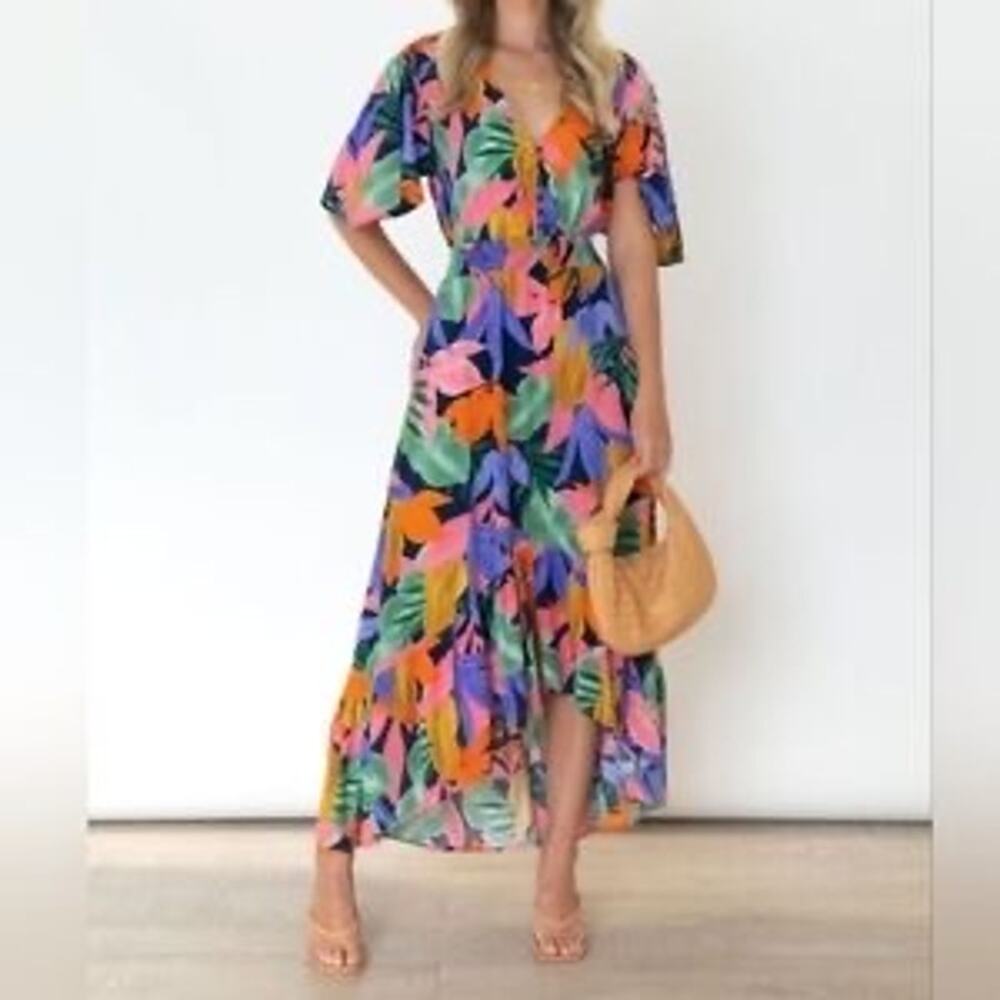 Tropical Print Midi Dress in Multicolor